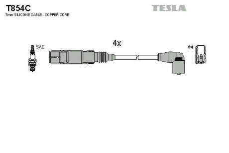 Провода высоковольтные, комплект Vw Caddy iii 1.6 (04-15),Vw Caddy iii 1.6 (11-15) BLATNA TESLA T854C (фото 1)