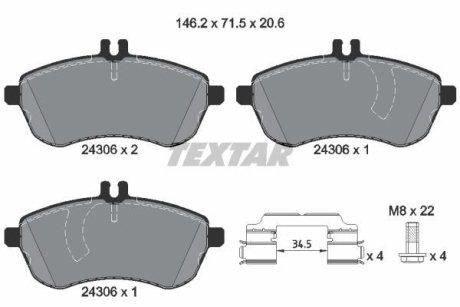 Гальмівні колодки, дискове гальмо (набір) TEXTAR 2430603