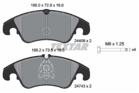 Гальмівні колодки, дискове гальмо (набір) TEXTAR 2440901