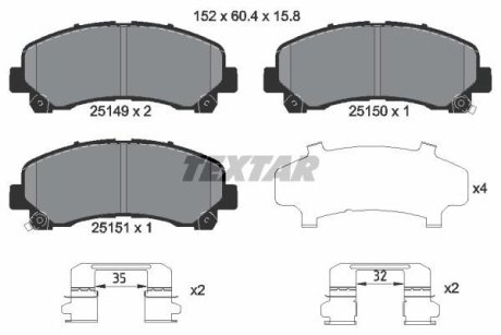 Гальмівні колодки, дискове гальмо (набір) TEXTAR 2514901