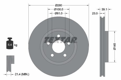 Диск гальмівний CHRYSLER PT CRUISER TEXTAR 92108505