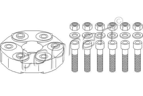 Муфта еластична к-кт MB C (CL203), C T-MODEL (S202), C T-MODEL (S203), C T-MODEL (S204), C (W202), C (W203), CLK (A208), CLK (A209) 1.8-5.0 05.93-08.14 TOPRAN / HANS PRIES 400250 (фото 1)