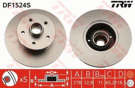 Гальмівний диск TRW DF1524S (фото 1)