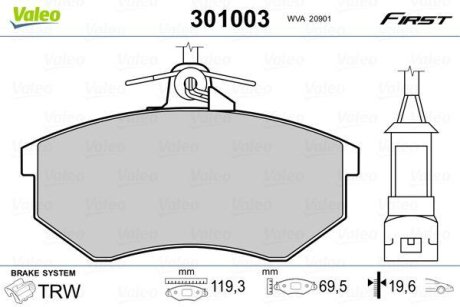 Колодки гальмівні AUDI P. A4 95-01 Z CZUJNIKIEM Valeo 301003