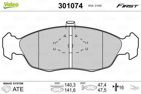 Колодки гальмівні CITROEN P. SAXO/XSARA 96-04 BEZ CZUJNIKA Valeo 301074