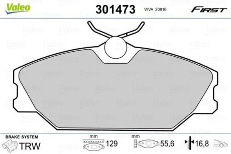 Колодки гальмівні RENAULT P. LAGUNA/MEGANE/SCENIC 97-03 Valeo 301473