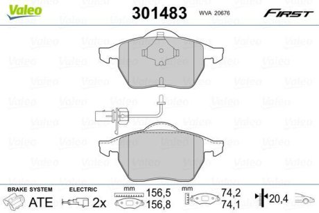 Колодки гальмівні AUDI P. A4/A6 95-05 Valeo 301483