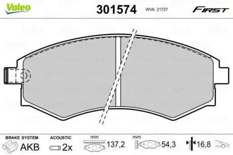 Колодки гальмівні HYUNDAI P. LANTRA 1,6 91- Valeo 301574