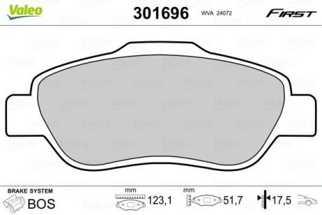 Колодки гальмівні FIAT P. PANDA 1,2/1,3D 03- Valeo 301696