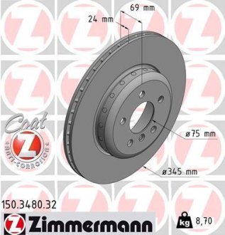 Диск гальмівний BMW 5 F10 10- TYŁ Тормозной диск ZIMMERMANN 150348032