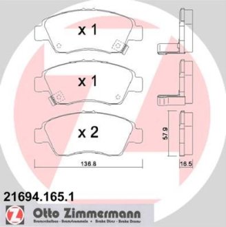 Гальмівні колодки, дискове гальмо (набір) ZIMMERMANN 216941651