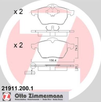 Гальмівні колодки перед Audi A3/VW Golf 4 до 2000г ZIMMERMANN 21911.200.1