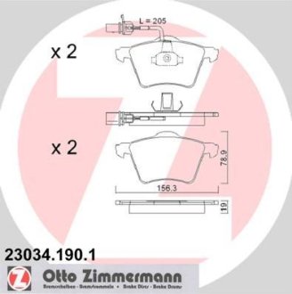 Гальмівні колодки, дискове гальмо (набір) ZIMMERMANN 230341901