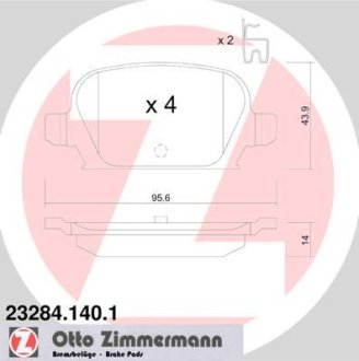 Гальмівні колодки, дискове гальмо (набір) ZIMMERMANN 232841401