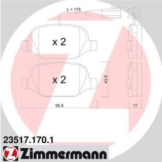 Гальмівні колодки, дискове гальмо (набір) ZIMMERMANN 235171701