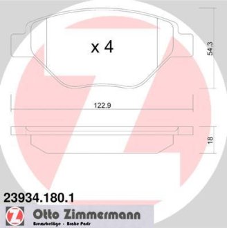 Гальмівні колодки, дискове гальмо (набір) ZIMMERMANN 239341801