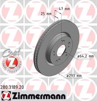 Диск тормозной передний ZIMMERMANN 280.3189.20